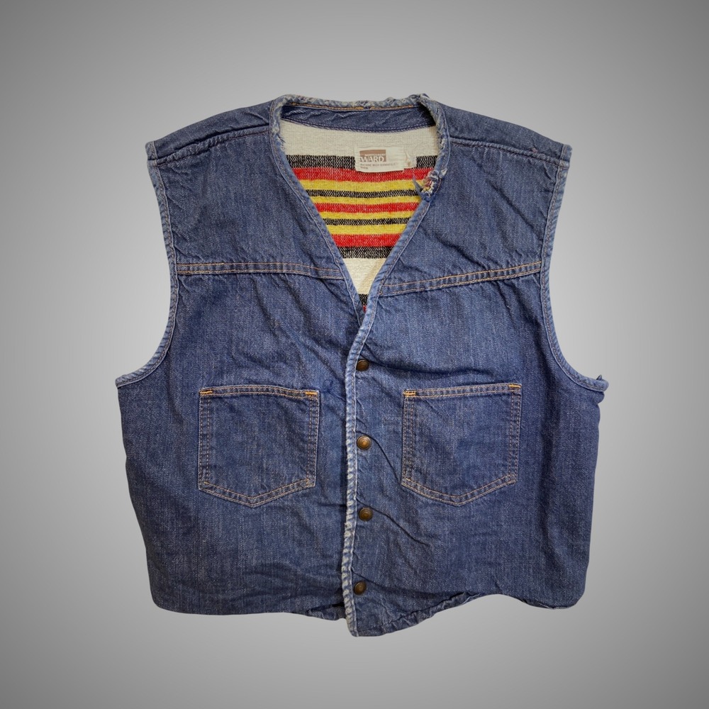 Vintage Montgomery Ward Denim Vest Blanket Lined Authentic Distressed Mens XL‎
